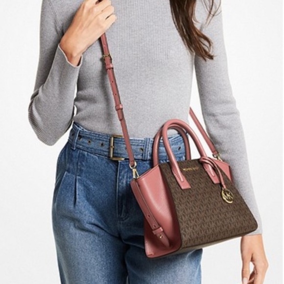 Michael Kors Avril Small Logo Top-Zip Satchel Sunset Rose - Picture 3 of 16